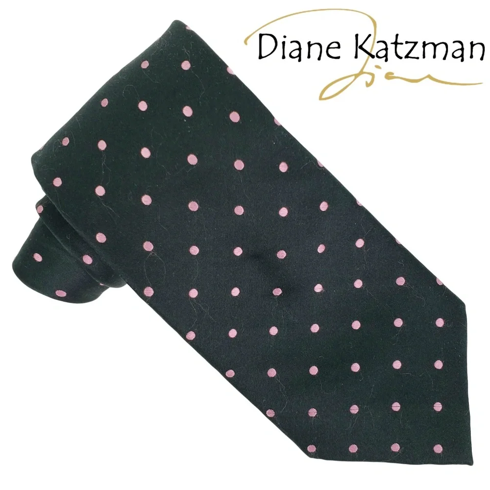 Diane Katzman Tie‎ Black w/ Pink Polka Dots Breast Cancer Awareness Silk Necktie